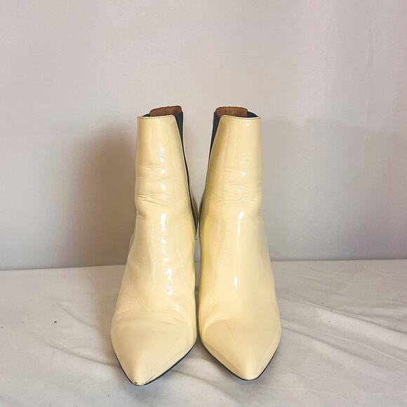 JOIE Abbie Heeled Stiletto Pointed Patent Leather Chelsea Boot in Ivory … - Picture 4 of 9